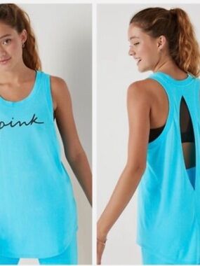 PINK Victoria's Secret Bright Turquoise Cutout-Back Tank